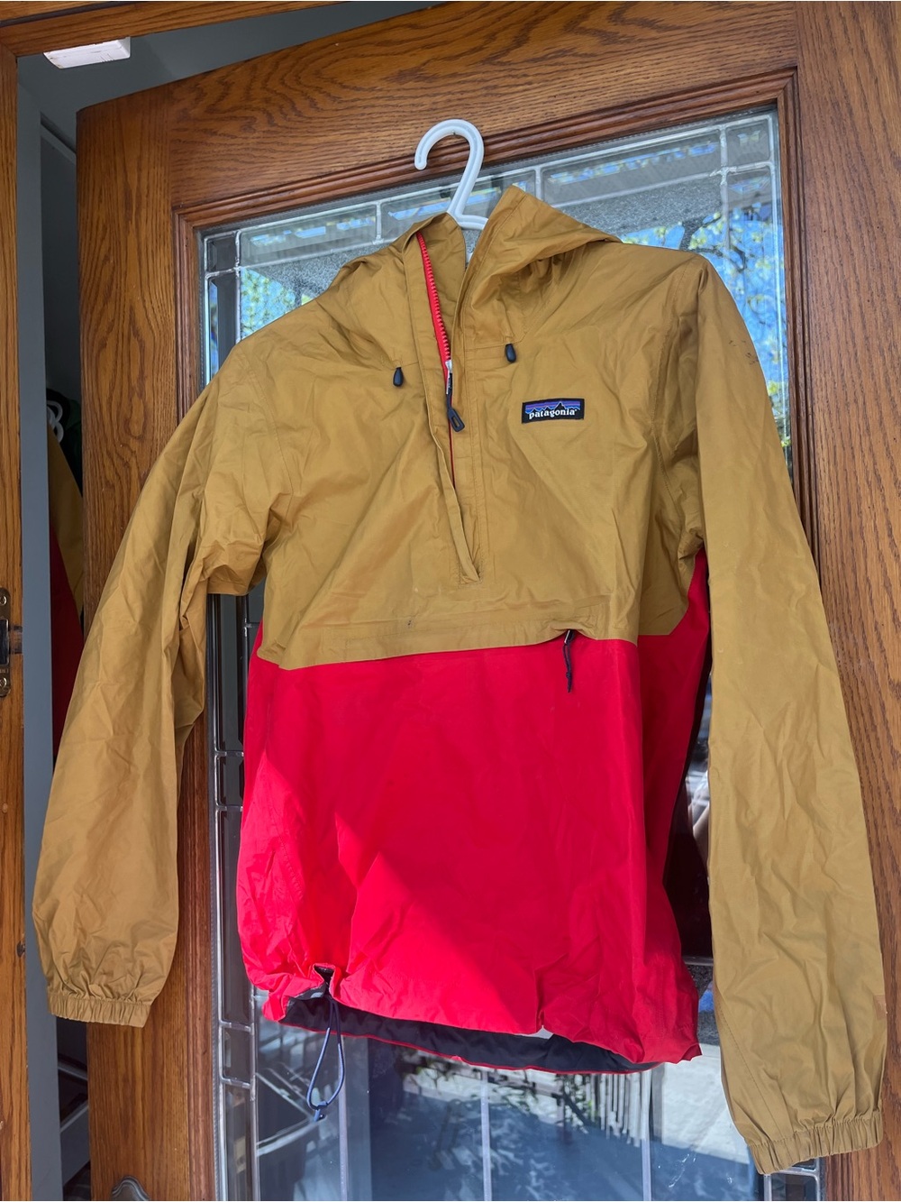 Patagonia Two-Tone Hooded Rain Anorak - Mustard & Red